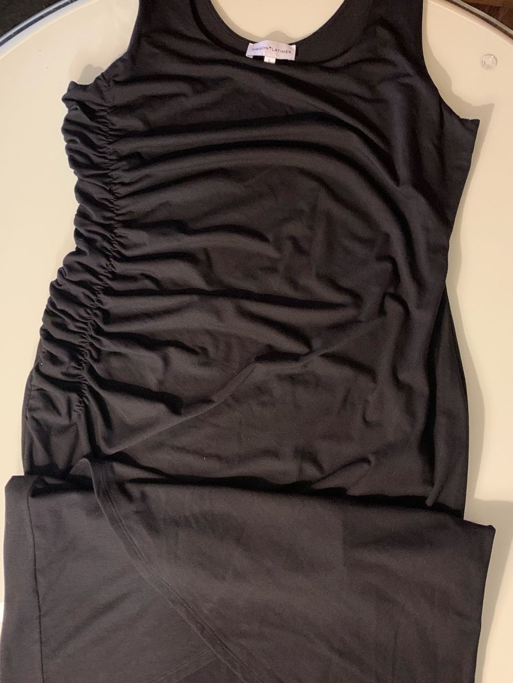 Black Ruched Side Midi Knit Dress L